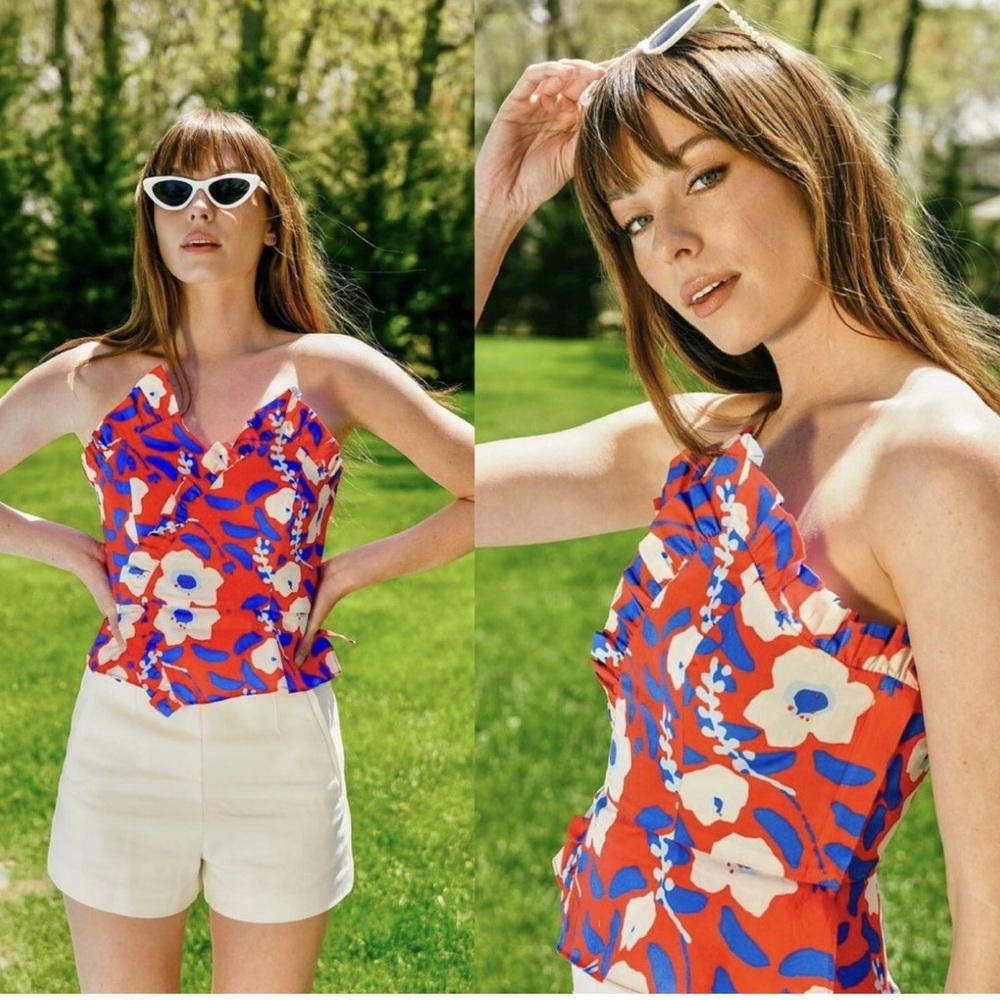 NWT Anthropologie Hutch Strapless Floral Ruffle Top - Size 12